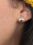 Silver post earrings with genuine red garnets stones and a pearl are nestled between the V leaf shaped design.P