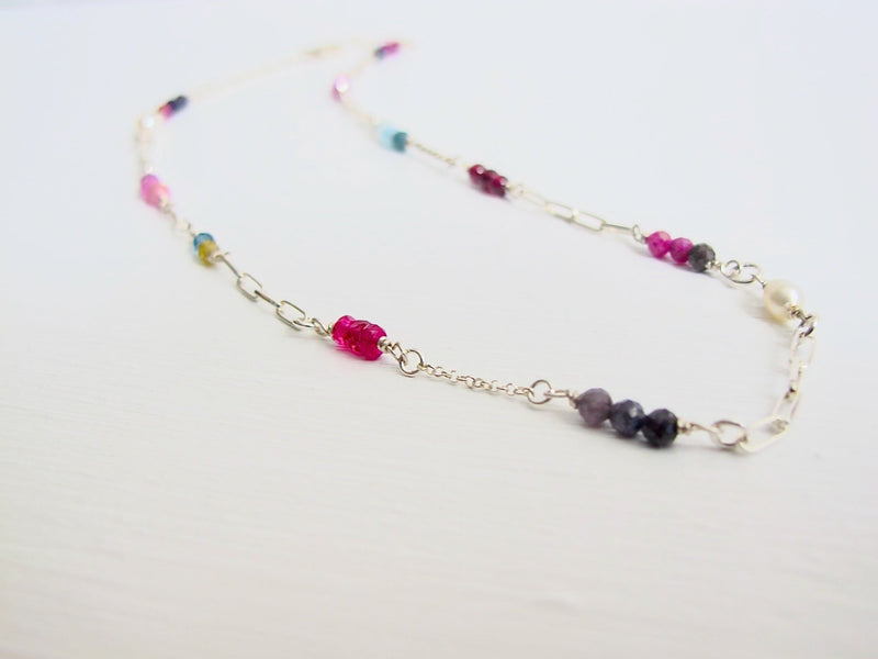 Multi Colour Gemstone Link Necklace